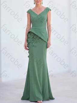 Customized Mermaid V-Neck Cap Sleeves Ruched Mother of The Bride Dresses Elegant Evening Dress Sexy High Quality Prom Party Gown