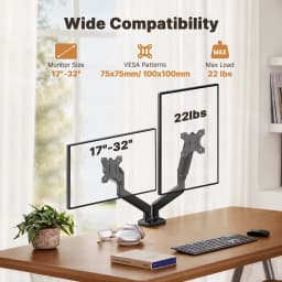 Single Monitor Arm 13-34 Inch, Adjustable Gas Spring Arm, Monitor Desk Mount for 4.4-19lbs, VESA 75/100mm with C-Clamp/Grommet Base, Ergonomic Stand for Work/Gaming