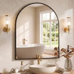 MCQ Arched Bathroom Mirror or Over Sink Wall Mounted Aluminum Alloy Frame Mirror Horizontal or Vertical Hanging Modern Wall Mount Vanity Mirror for Home