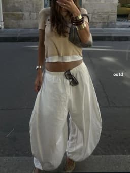 Women's Wide Leg Pants Casual Baggy Balloon Pants Solid Color Elastic Waist Loose Lantern Trousers with Pockets