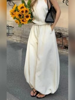 Women's Wide Leg Pants Casual Baggy Balloon Pants Solid Color Elastic Waist Loose Lantern Trousers with Pockets
