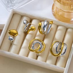 Sculptural Mixed Metal Intertwined Ring for Women Waterproof Stainless Steel Two Tone Abstract Winding Ring Jewelry Gift