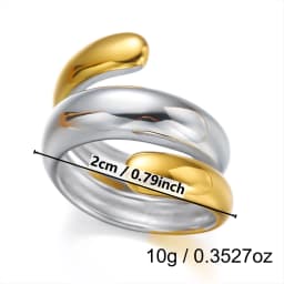Sculptural Mixed Metal Intertwined Ring for Women Waterproof Stainless Steel Two Tone Abstract Winding Ring Jewelry Gift