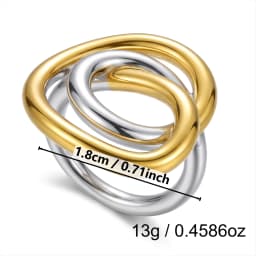 Sculptural Mixed Metal Intertwined Ring for Women Waterproof Stainless Steel Two Tone Abstract Winding Ring Jewelry Gift