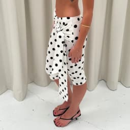 Women Y2k Polka Dot Printed Capris Cute Low Rise Stretchy Cropped Pants Side Bow Tie Skinny Capri Leggings Going Outs