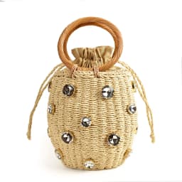 Handmade Rhinestone Crystal Embellished Straw Bag Small Bucket Lady Travel Purses and Handbags