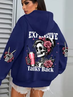 Expensive Talks Back Funny Printing Womens Hoodie Loose Multicolor Pullovers Fleece Autumn Sportswear Casual Pocket Hoody