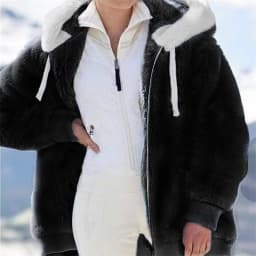 New Autumn/Winter Loose Plush Zipper Hooded Coat for Women