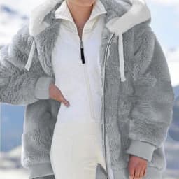 New Autumn/Winter Loose Plush Zipper Hooded Coat for Women