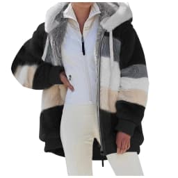 New Autumn/Winter Loose Plush Zipper Hooded Coat for Women