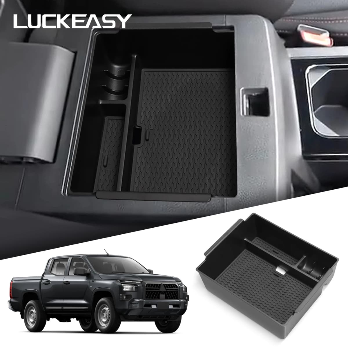 LUCKEASY for Mitsubishi Triton 2024 2025 Car Storage Box Interior Accessories Center Console Armrest Storage Case Tidying Tray