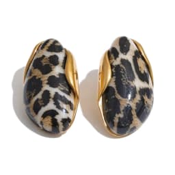 Yhpup New Resin Geometric Stud Earrings for Women 18K Golden Plated Stainless Steel Fashion Daily Jewelry Brown Green Beige