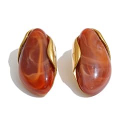 Yhpup New Resin Geometric Stud Earrings for Women 18K Golden Plated Stainless Steel Fashion Daily Jewelry Brown Green Beige