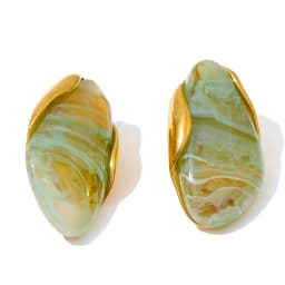 Yhpup New Resin Geometric Stud Earrings for Women 18K Golden Plated Stainless Steel Fashion Daily Jewelry Brown Green Beige