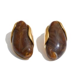 Yhpup New Resin Geometric Stud Earrings for Women 18K Golden Plated Stainless Steel Fashion Daily Jewelry Brown Green Beige