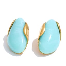 Yhpup New Resin Geometric Stud Earrings for Women 18K Golden Plated Stainless Steel Fashion Daily Jewelry Brown Green Beige