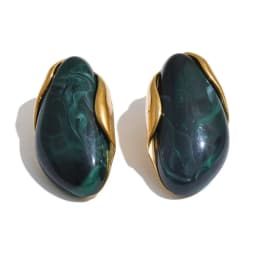 Yhpup New Resin Geometric Stud Earrings for Women 18K Golden Plated Stainless Steel Fashion Daily Jewelry Brown Green Beige