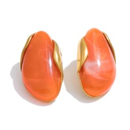 Yhpup New Resin Geometric Stud Earrings for Women 18K Golden Plated Stainless Steel Fashion Daily Jewelry Brown Green Beige