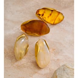 Yhpup New Resin Geometric Stud Earrings for Women 18K Golden Plated Stainless Steel Fashion Daily Jewelry Brown Green Beige