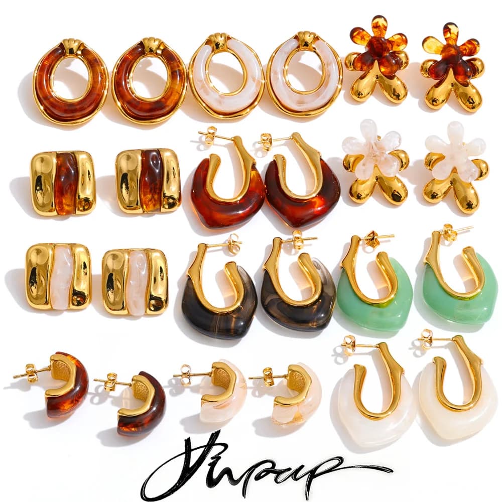 Yhpup New Arrivals Multi-Color Resin Round Square Geometric Earrings for Women Autumn Winter Style Daily Wear Fashion Jewelry