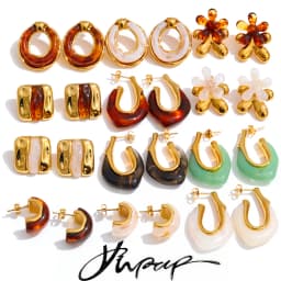 Yhpup New Arrivals Multi-Color Resin Round Square Geometric Earrings for Women Autumn Winter Style Daily Wear Fashion Jewelry