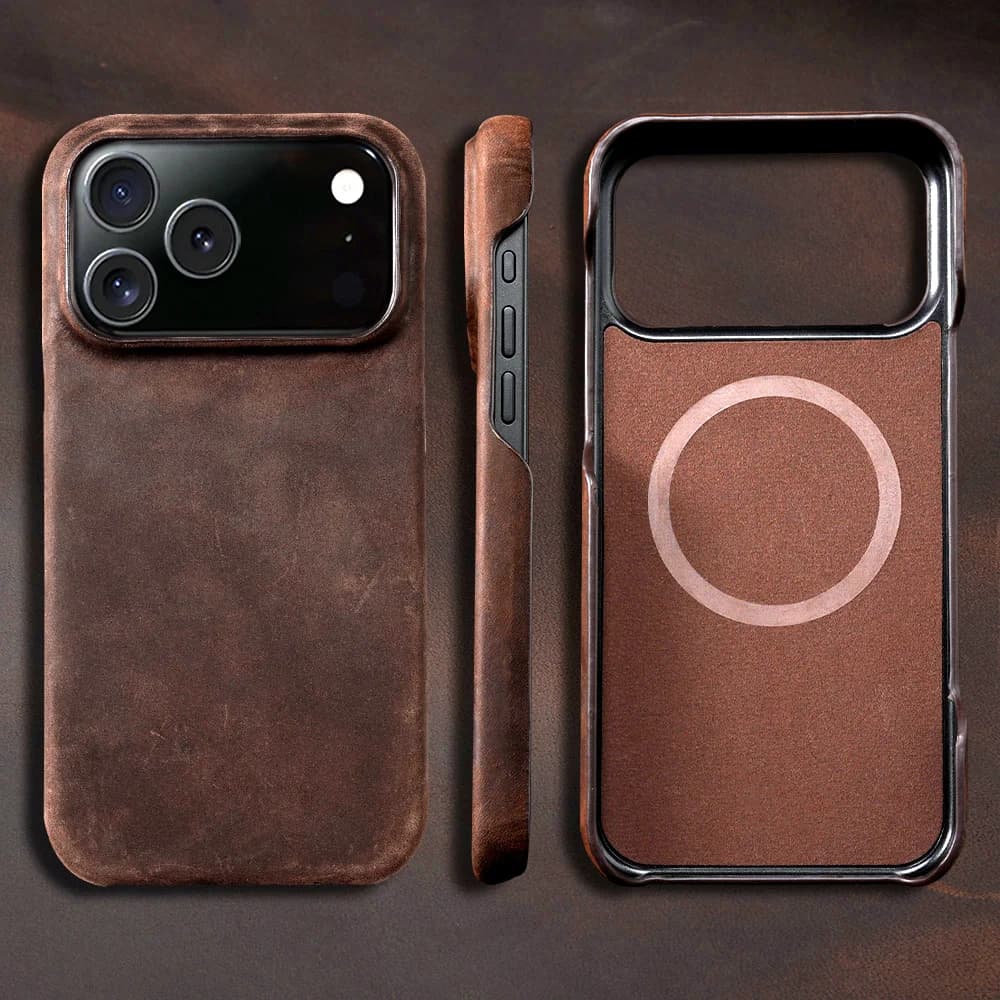 for Magsafe Case for iPhone 17 15 16 18 Pro Max Air 18Pro 17Pro Retro Luxury Genuine PULL-UP Leather Magnetic Phone Back Cover