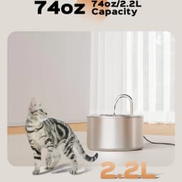 ZYFeeder 2.2L/74oz Cat Automatic Water Fountain Stainless Steel Cat and Dog Pet Drinking Bowl Water Dispenser ( No 5V 1A Plug)