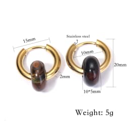 Classic Fashion Natural Stone Round Bead Hoop Earrings Woman Turquoises 3.0mm Thick Stainless Steel Ear Buckle Earrings Jewelry