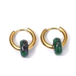 Classic Fashion Natural Stone Round Bead Hoop Earrings Woman Turquoises 3.0mm Thick Stainless Steel Ear Buckle Earrings Jewelry