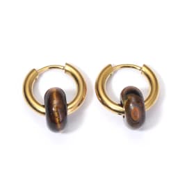 Classic Fashion Natural Stone Round Bead Hoop Earrings Woman Turquoises 3.0mm Thick Stainless Steel Ear Buckle Earrings Jewelry