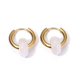 Classic Fashion Natural Stone Round Bead Hoop Earrings Woman Turquoises 3.0mm Thick Stainless Steel Ear Buckle Earrings Jewelry