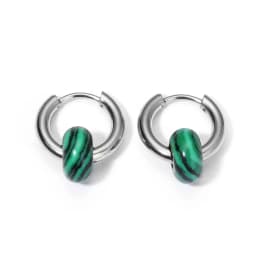 Classic Fashion Natural Stone Round Bead Hoop Earrings Woman Turquoises 3.0mm Thick Stainless Steel Ear Buckle Earrings Jewelry