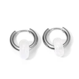 Classic Fashion Natural Stone Round Bead Hoop Earrings Woman Turquoises 3.0mm Thick Stainless Steel Ear Buckle Earrings Jewelry