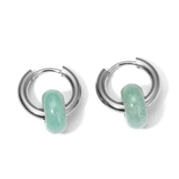 Classic Fashion Natural Stone Round Bead Hoop Earrings Woman Turquoises 3.0mm Thick Stainless Steel Ear Buckle Earrings Jewelry