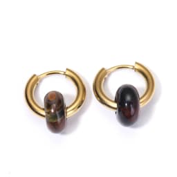 Classic Fashion Natural Stone Round Bead Hoop Earrings Woman Turquoises 3.0mm Thick Stainless Steel Ear Buckle Earrings Jewelry