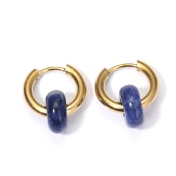 Classic Fashion Natural Stone Round Bead Hoop Earrings Woman Turquoises 3.0mm Thick Stainless Steel Ear Buckle Earrings Jewelry
