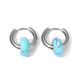 Classic Fashion Natural Stone Round Bead Hoop Earrings Woman Turquoises 3.0mm Thick Stainless Steel Ear Buckle Earrings Jewelry