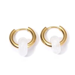 Classic Fashion Natural Stone Round Bead Hoop Earrings Woman Turquoises 3.0mm Thick Stainless Steel Ear Buckle Earrings Jewelry