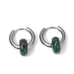 Classic Fashion Natural Stone Round Bead Hoop Earrings Woman Turquoises 3.0mm Thick Stainless Steel Ear Buckle Earrings Jewelry