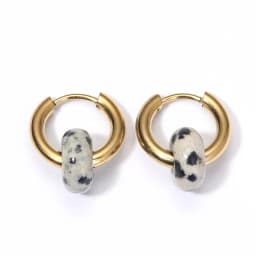 Classic Fashion Natural Stone Round Bead Hoop Earrings Woman Turquoises 3.0mm Thick Stainless Steel Ear Buckle Earrings Jewelry