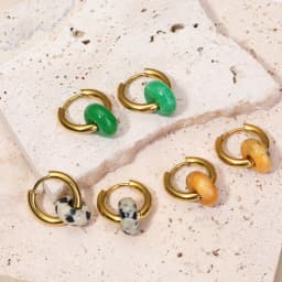 Classic Fashion Natural Stone Round Bead Hoop Earrings Woman Turquoises 3.0mm Thick Stainless Steel Ear Buckle Earrings Jewelry