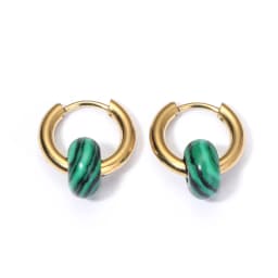 Classic Fashion Natural Stone Round Bead Hoop Earrings Woman Turquoises 3.0mm Thick Stainless Steel Ear Buckle Earrings Jewelry