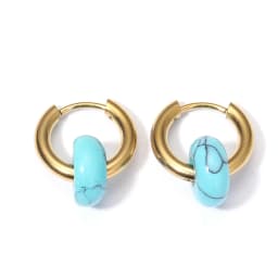 Classic Fashion Natural Stone Round Bead Hoop Earrings Woman Turquoises 3.0mm Thick Stainless Steel Ear Buckle Earrings Jewelry