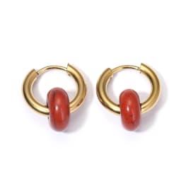 Classic Fashion Natural Stone Round Bead Hoop Earrings Woman Turquoises 3.0mm Thick Stainless Steel Ear Buckle Earrings Jewelry
