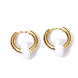 Classic Fashion Natural Stone Round Bead Hoop Earrings Woman Turquoises 3.0mm Thick Stainless Steel Ear Buckle Earrings Jewelry