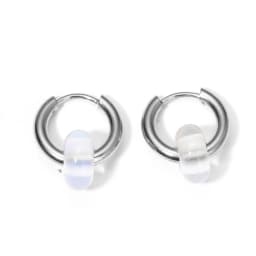 Classic Fashion Natural Stone Round Bead Hoop Earrings Woman Turquoises 3.0mm Thick Stainless Steel Ear Buckle Earrings Jewelry