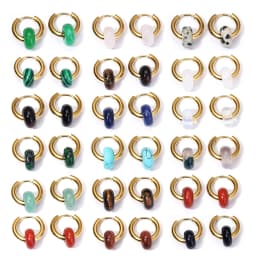 Classic Fashion Natural Stone Round Bead Hoop Earrings Woman Turquoises 3.0mm Thick Stainless Steel Ear Buckle Earrings Jewelry