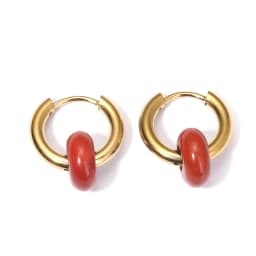 Classic Fashion Natural Stone Round Bead Hoop Earrings Woman Turquoises 3.0mm Thick Stainless Steel Ear Buckle Earrings Jewelry