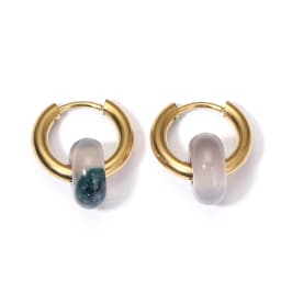 Classic Fashion Natural Stone Round Bead Hoop Earrings Woman Turquoises 3.0mm Thick Stainless Steel Ear Buckle Earrings Jewelry