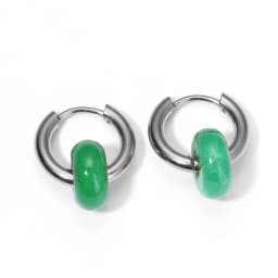 Classic Fashion Natural Stone Round Bead Hoop Earrings Woman Turquoises 3.0mm Thick Stainless Steel Ear Buckle Earrings Jewelry